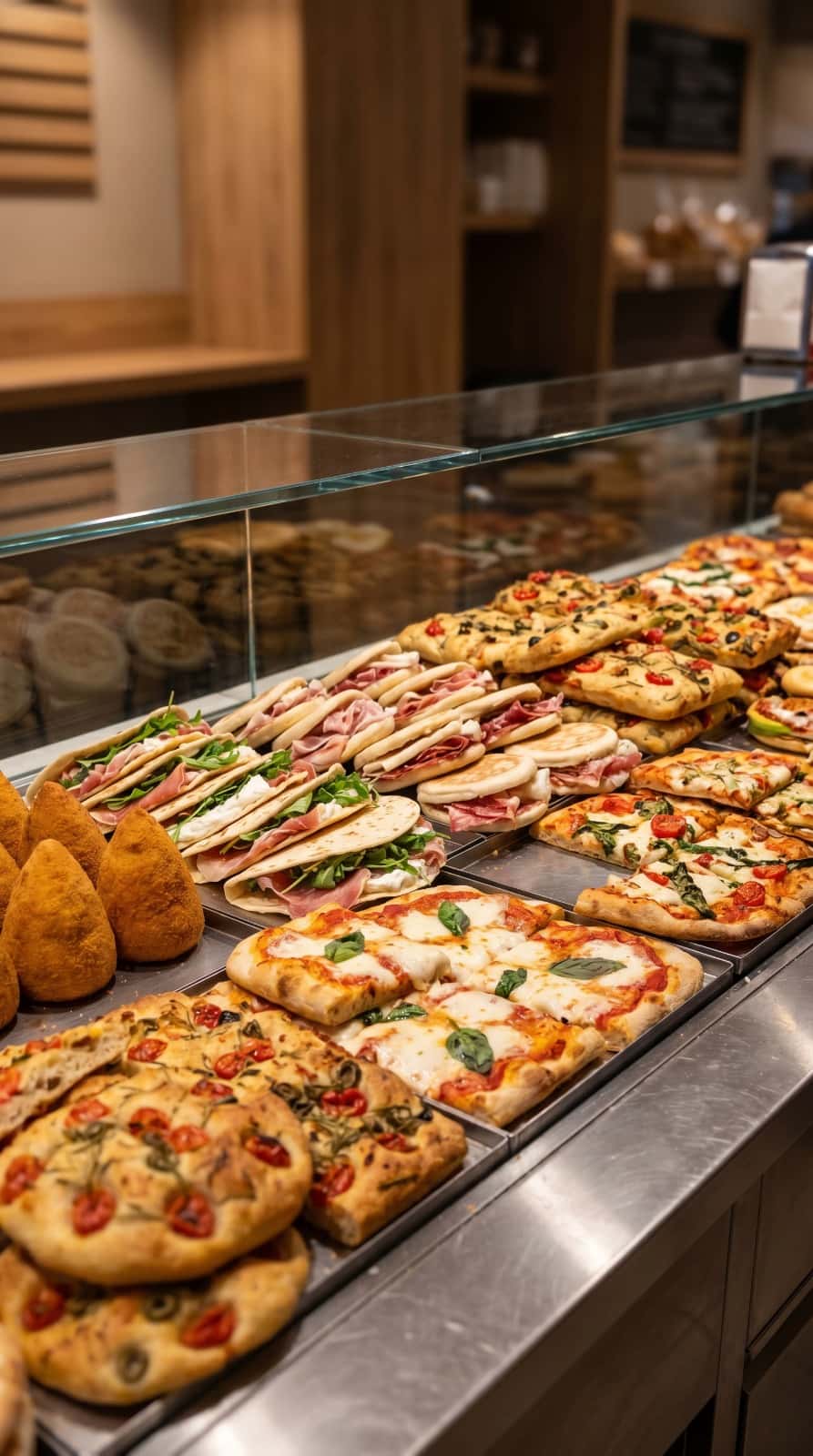 Köstliche Pizza und Piadina an der Theke